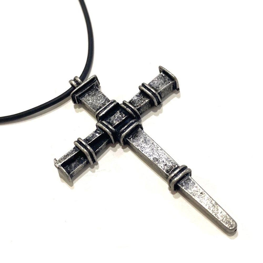 Cross Necklace Nails Design On Black Cord
